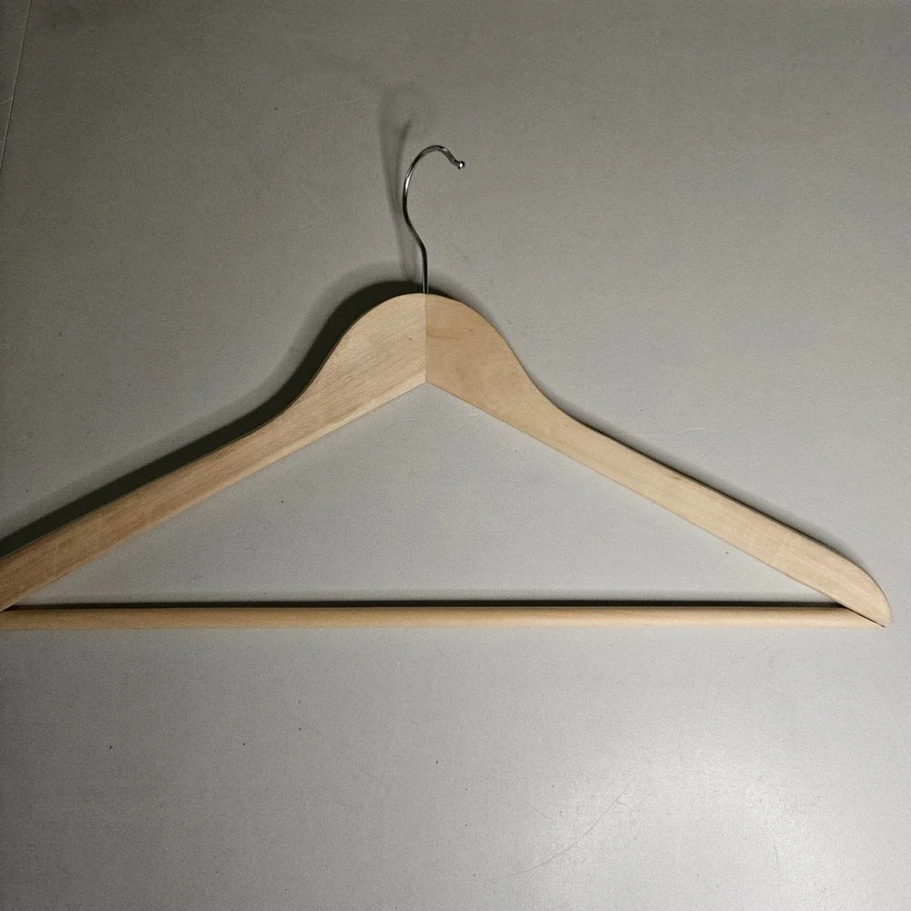 Lot of 8 Solid Wood Suit Hangers Natural Honey Finish Heavy Duty Contoured